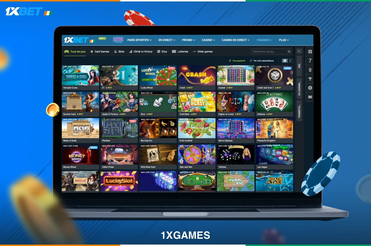 1xGames à 1xBet Casino est une section spéciale avec des jeux exclusifs