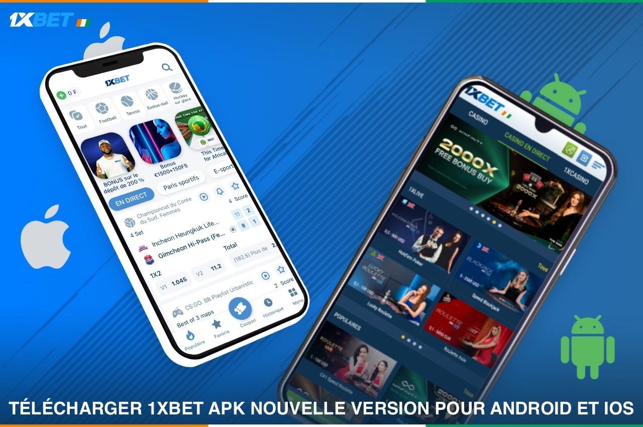 L'application mobile 1xBet pour Android et iOS est disponible en téléchargement gratuit pour les utilisateurs ivoiriens