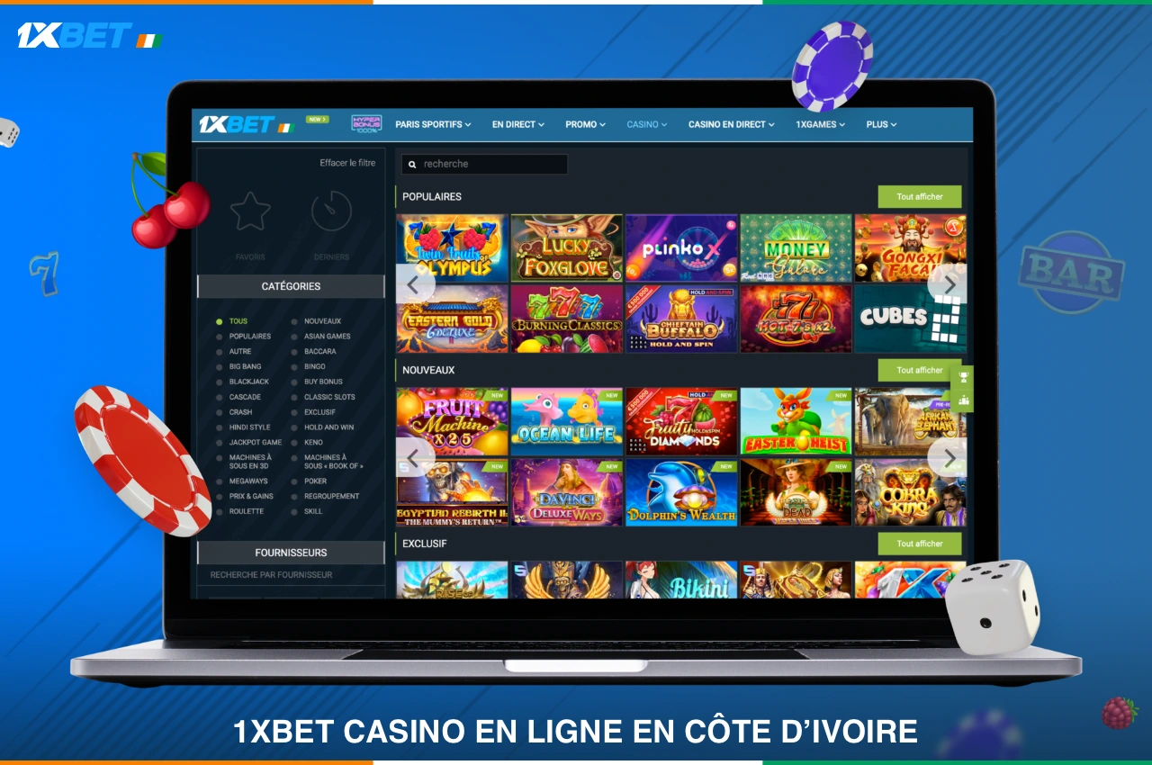 1xBet propose à ses clients ivoiriens un univers de casino avec des centaines de jeux différents et d'autres attractions