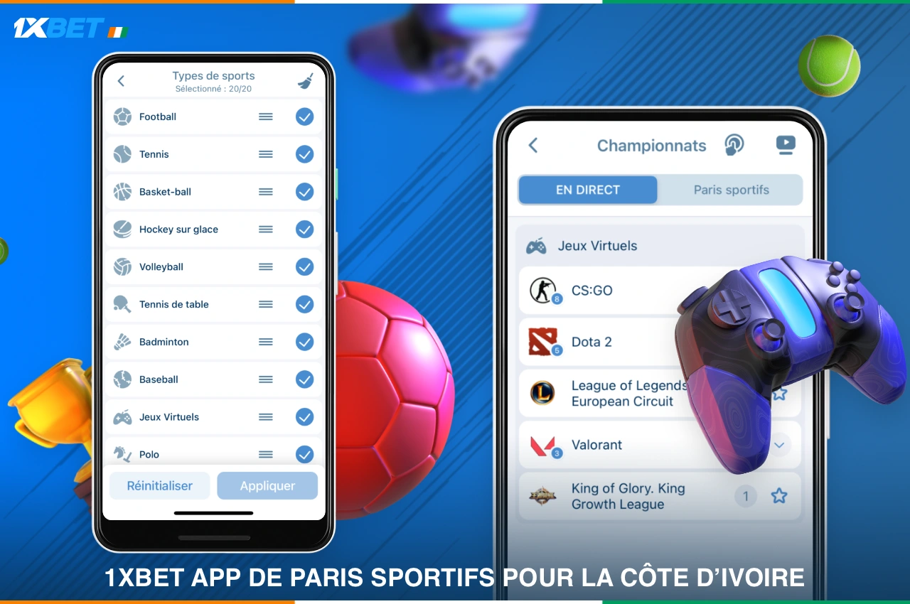 Les utilisateurs de l'application mobile de 1xBet peuvent parier en ligne sur des dizaines de sports, des championnats populaires et d'autres événements