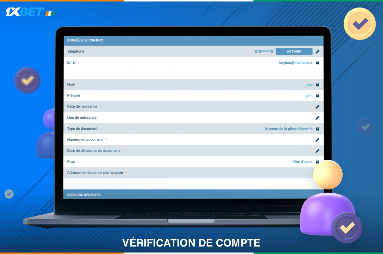 Afin de vérifier votre compte 1xBet, un utilisateur de Côte d'Ivoire devra envoyer un document prouvant son identité