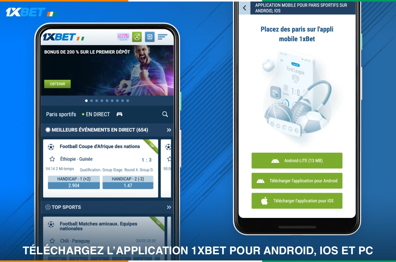 L'application mobile gratuite 1xBet permet aux utilisateurs ivoiriens de parier en déplacement