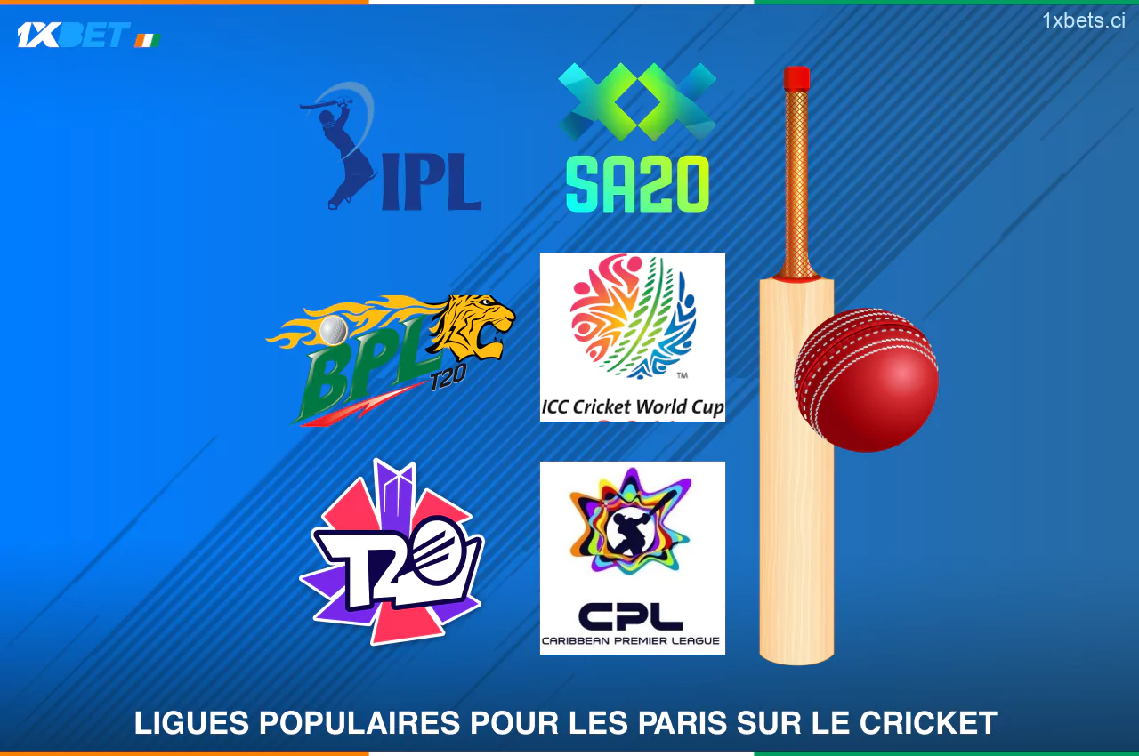 1xBet propose des paris sur de nombreuses ligues et tournois de cricket populaires