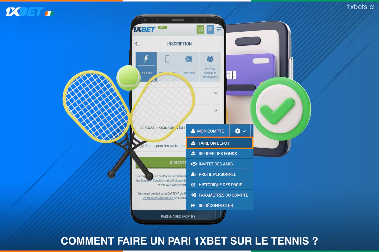 Pour commencer à parier sur le tennis chez 1xBet, les joueurs ivoiriens doivent créer un profil et effectuer un dépôt