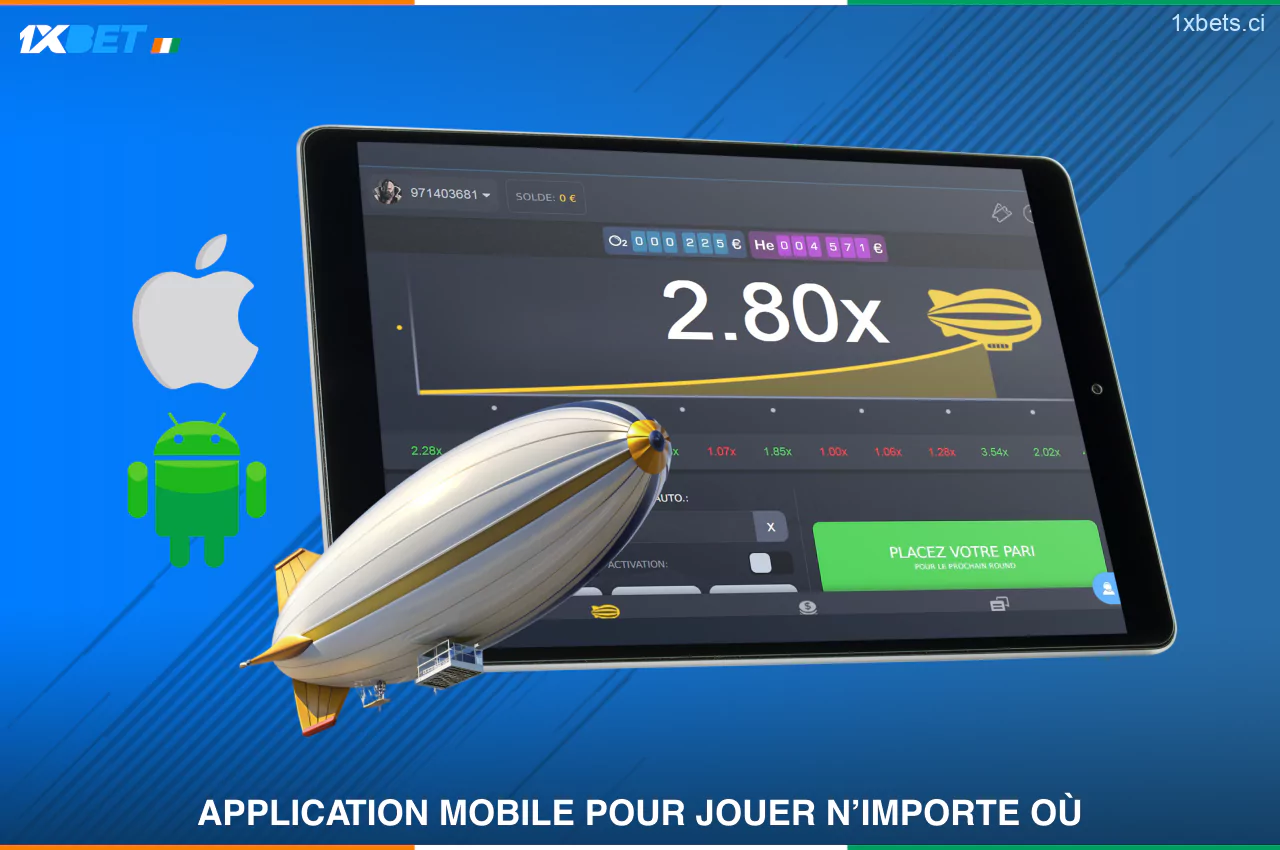 Les joueurs ivoiriens peuvent utiliser l'application mobile de la société pour profiter de Zeppelin sur 1xBet directement depuis leur smartphone