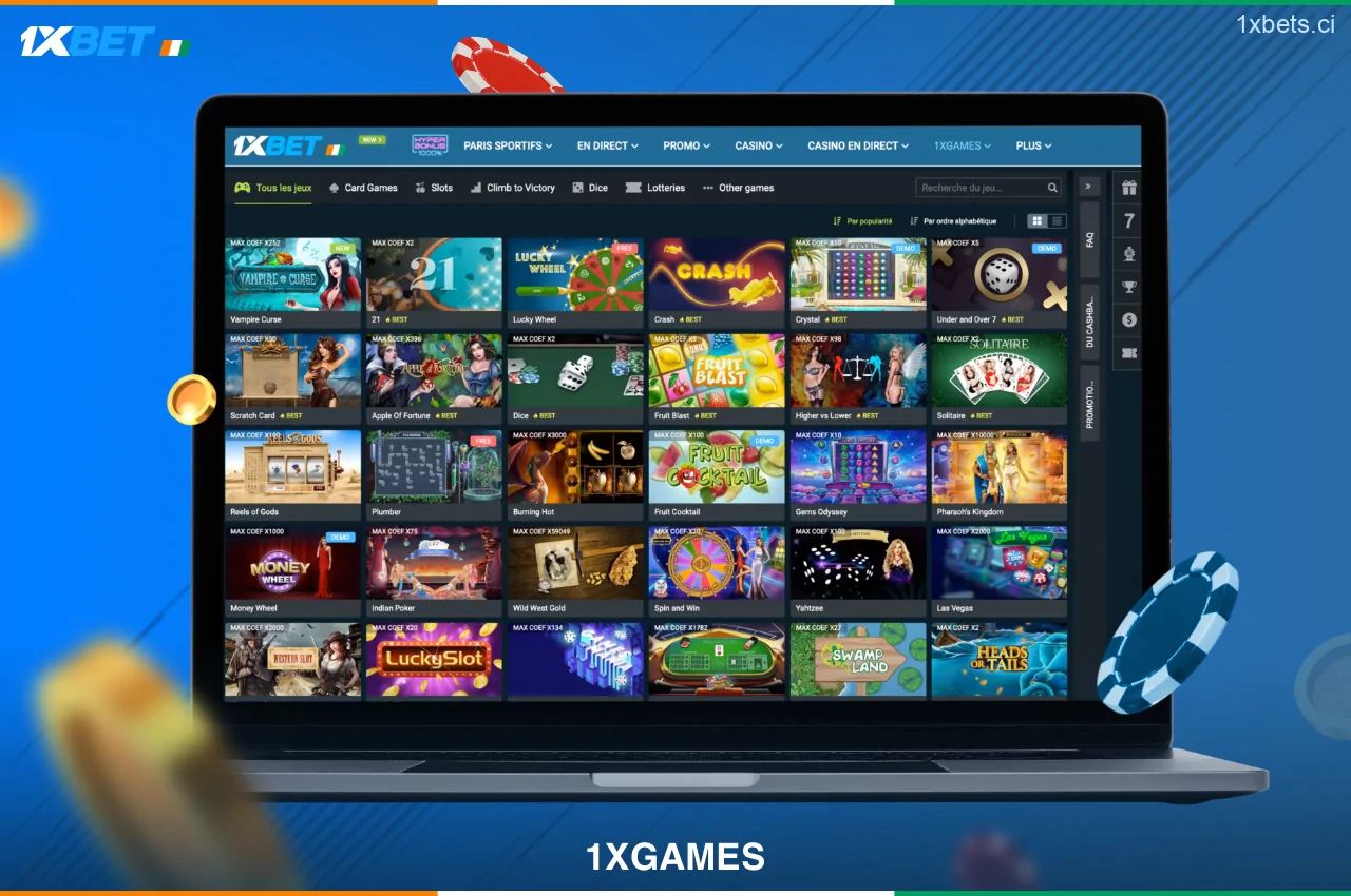 1xGames à 1xBet Casino est une section spéciale avec des jeux exclusifs