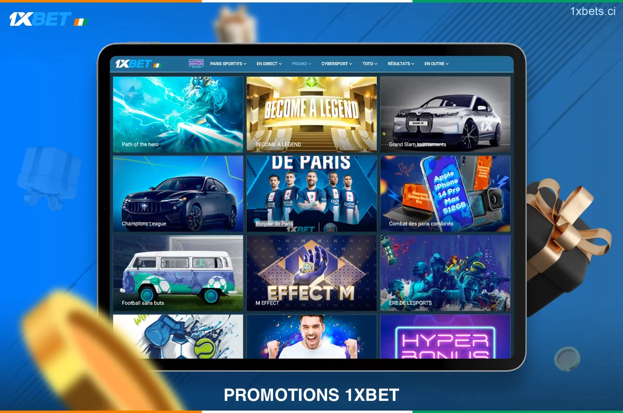 Les promotions de 1xBet Côte d'Ivoire permettent aux utilisateurs de recevoir des bonus et des récompenses supplémentaires