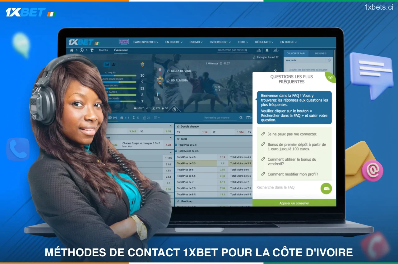 Pour contacter le service clientèle de 1xBet Côte d'Ivoire, veuillez utiliser l'un des canaux de contact suivants