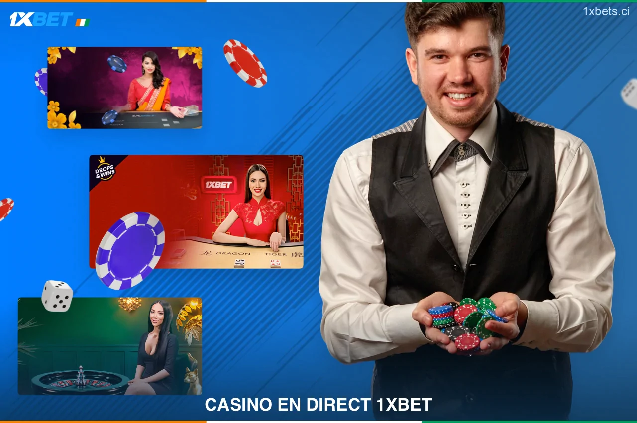 Les jeux de casino avec croupiers en direct sont disponibles pour les utilisateurs de la Côte d'Ivoire chez 1xBet