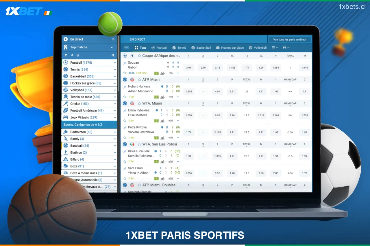 Chez 1xBet Côte d'Ivoire, il y a des dizaines de sports sur lesquels vous pouvez parier