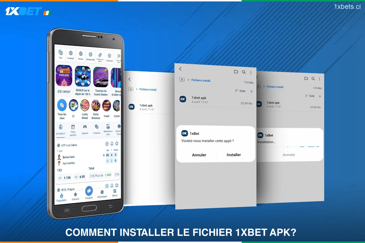 Une fois que le joueur ivoirien a téléchargé 1xBet apk Android, il doit installer l'application sur son appareil