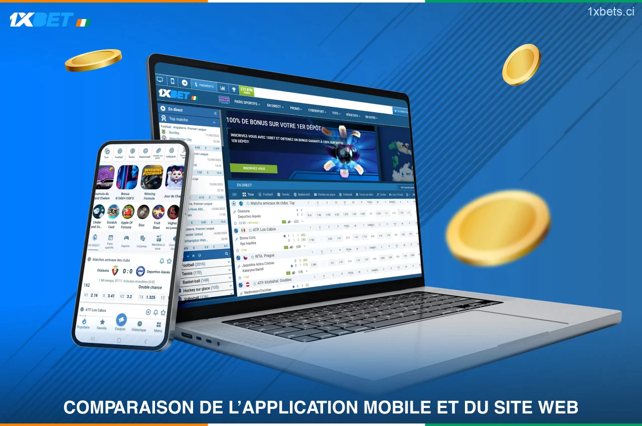 L'application 1xBet et le site mobile pour la Côte d'Ivoire ont presque les mêmes options