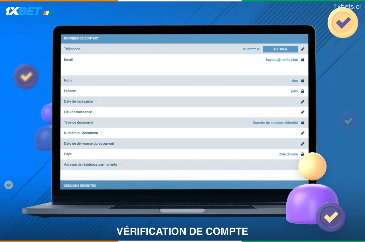 Afin de vérifier votre compte 1xBet, un utilisateur de Côte d'Ivoire devra envoyer un document prouvant son identité