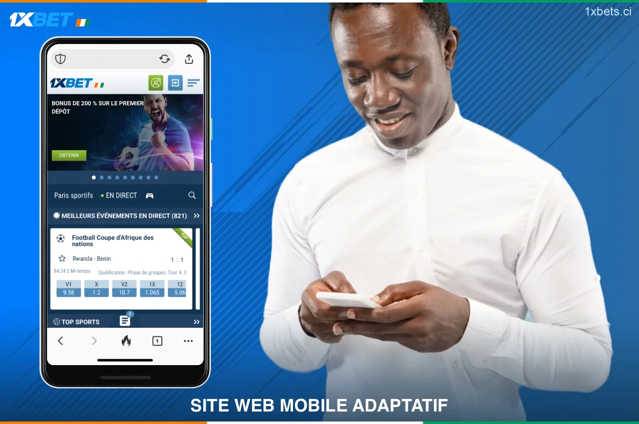 La version mobile de 1xBet est parfaite pour ceux qui, pour une raison quelconque, ne veulent pas ou ne peuvent pas installer l'application sur leur smartphone ou leur tablette