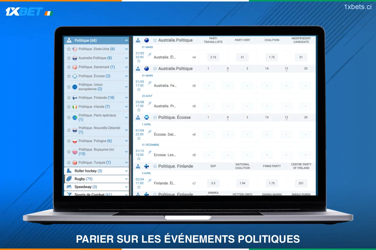 Les utilisateurs de 1xBet Côte d'Ivoire ont une opportunité unique de parier sur des événements politiques