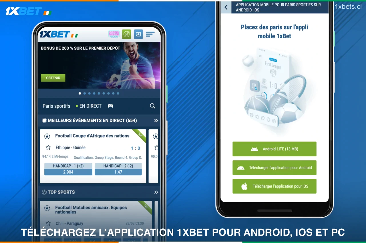 L'application mobile gratuite 1xBet permet aux utilisateurs ivoiriens de parier en déplacement