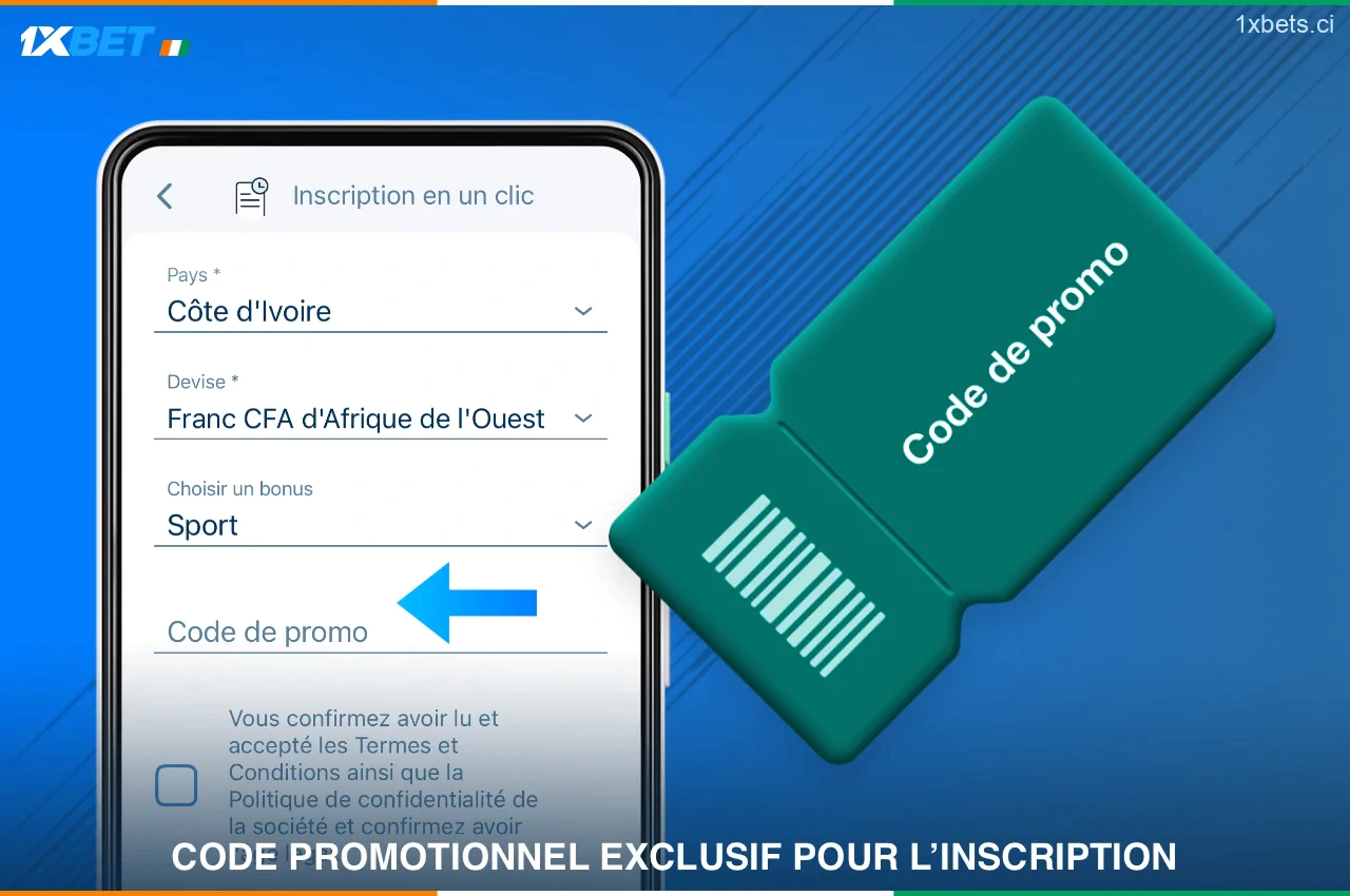 Le code promo 1xBet pour les utilisateurs de Côte d'Ivoire vous permet d'obtenir un bonus d'inscription supplémentaire