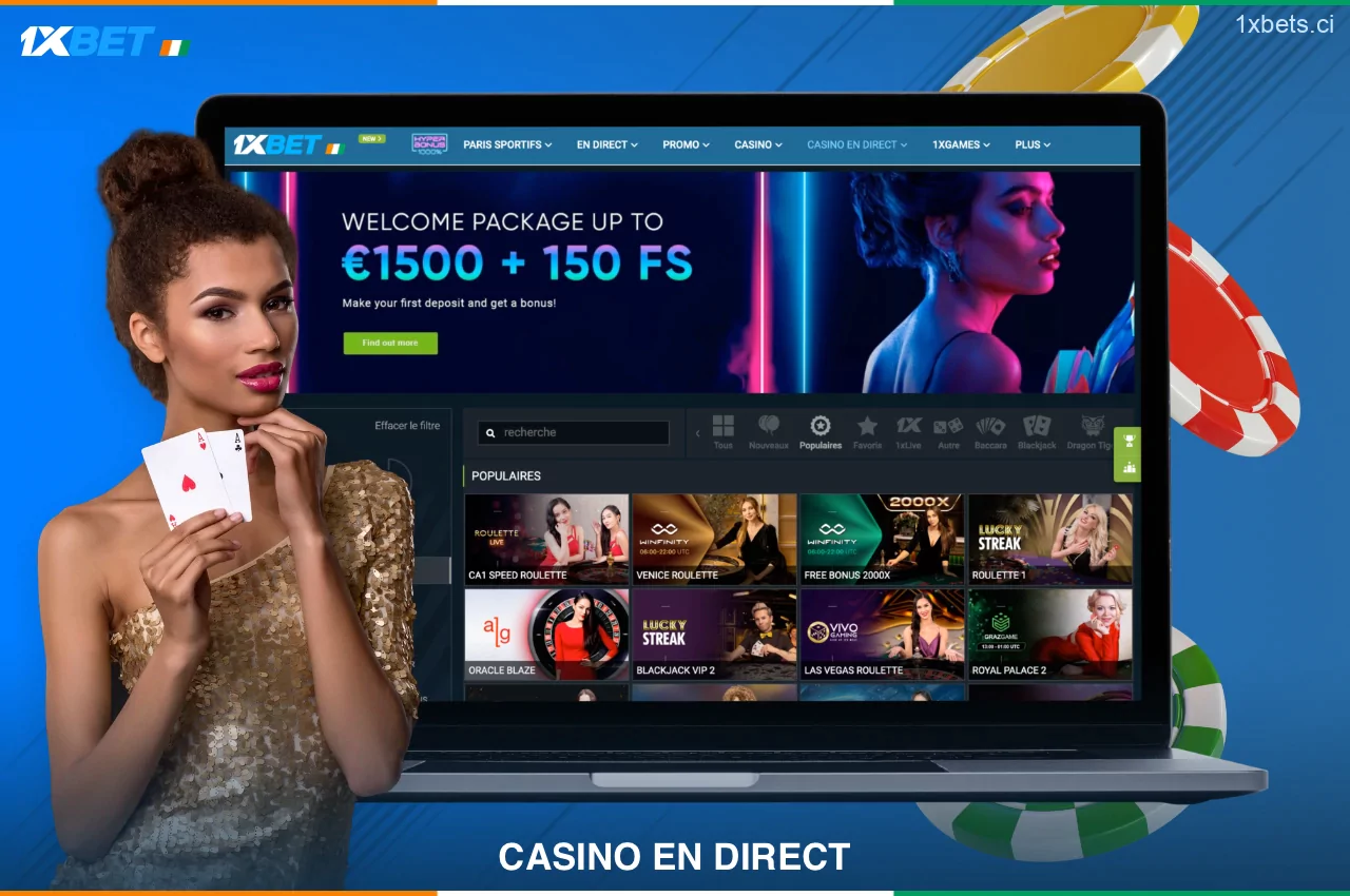 Pour une expérience de casino complète, il est conseillé aux utilisateurs de 1xBet Côte d'Ivoire de jouer à des jeux de casino en direct avec de vrais croupiers