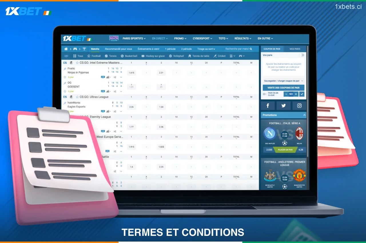 1xBet Côte d'Ivoire a ses propres termes et conditions, que chaque utilisateur de la plateforme doit respecter