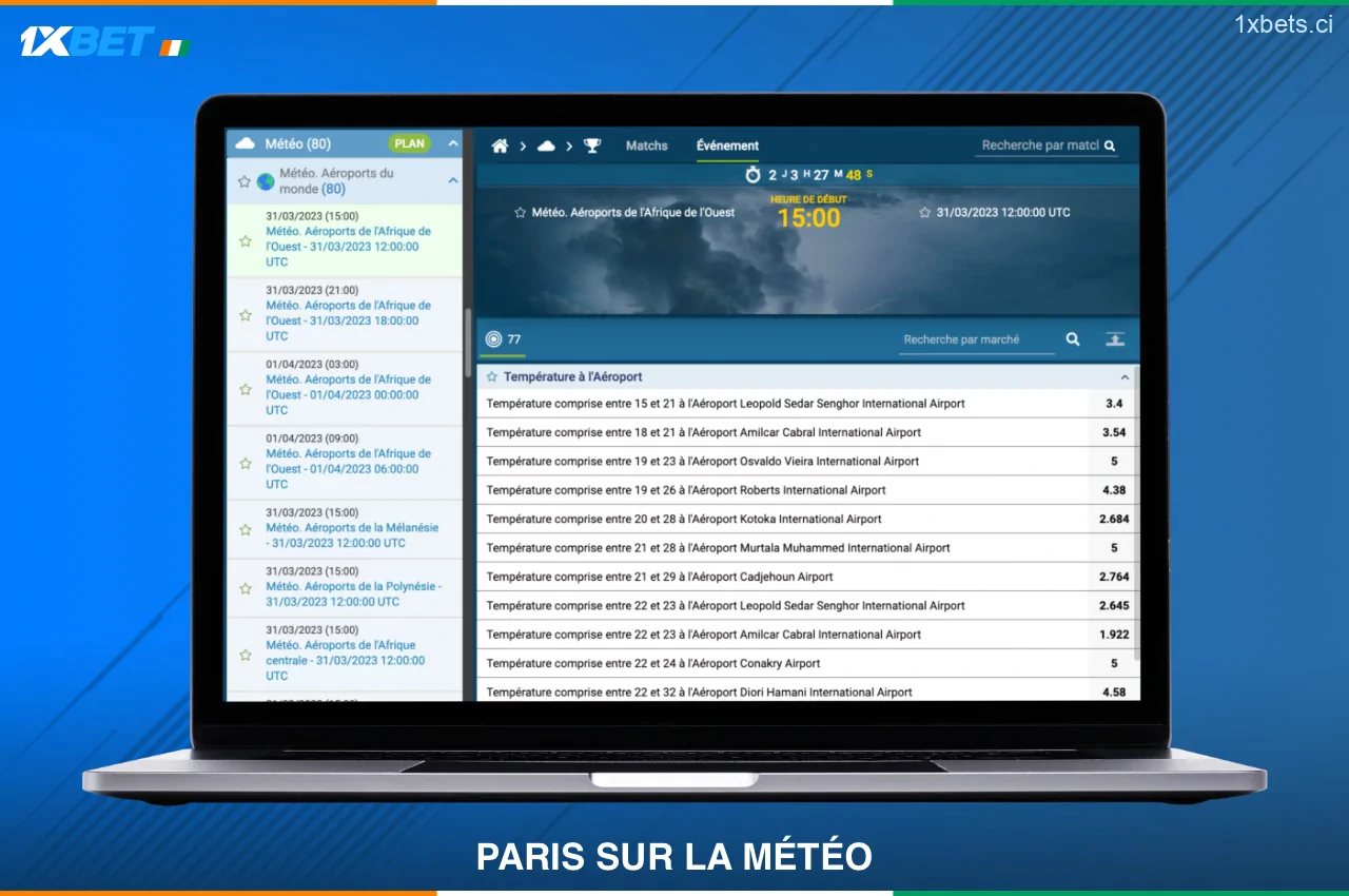 Les paris météorologiques de 1xBet Côte d'Ivoire sont très populaires auprès des clients